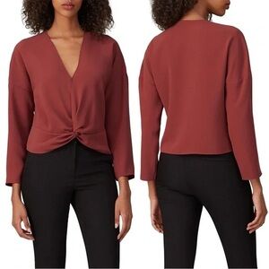 AMANDA UPRICHARD Rust Twist Front Blouse Top Shirt Designer S Halifax Deep V
